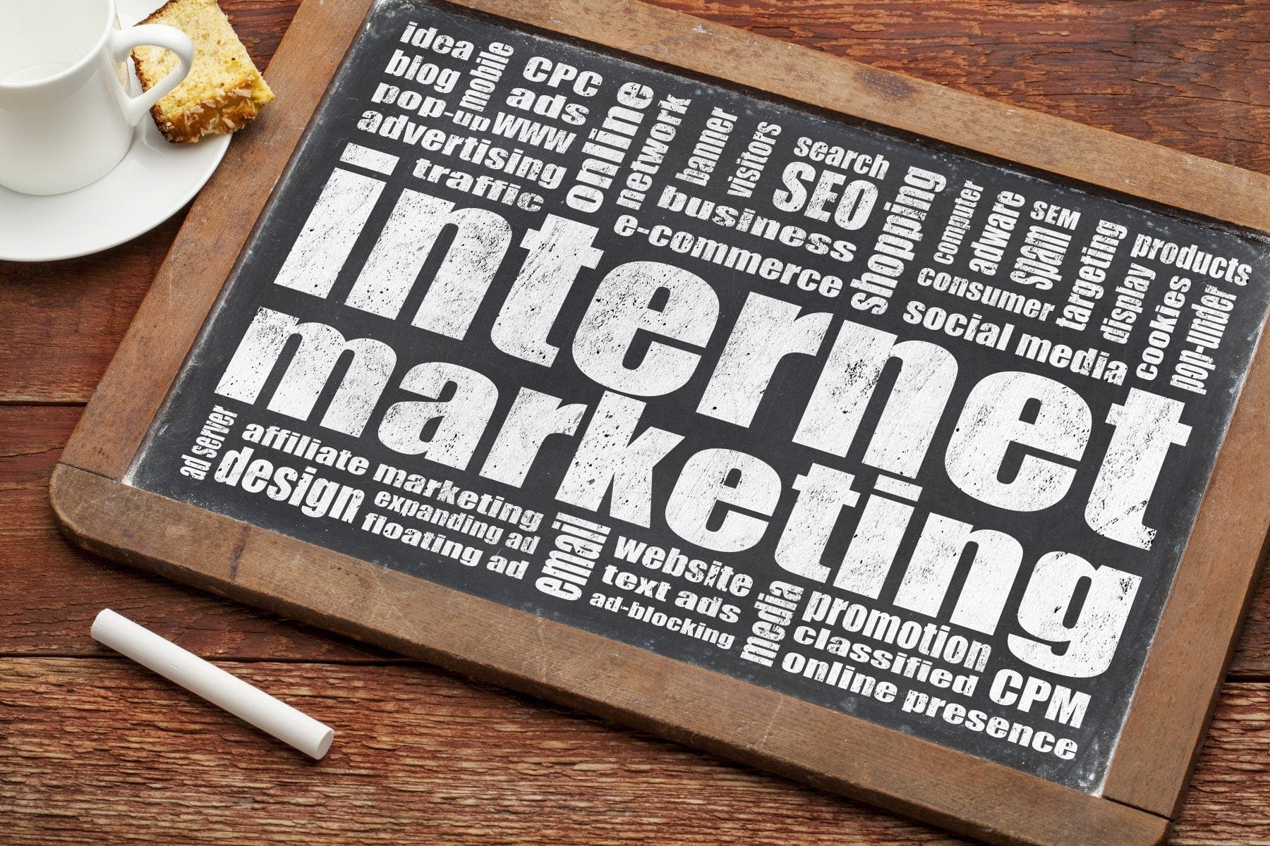 whiteboard with internet marketing collage